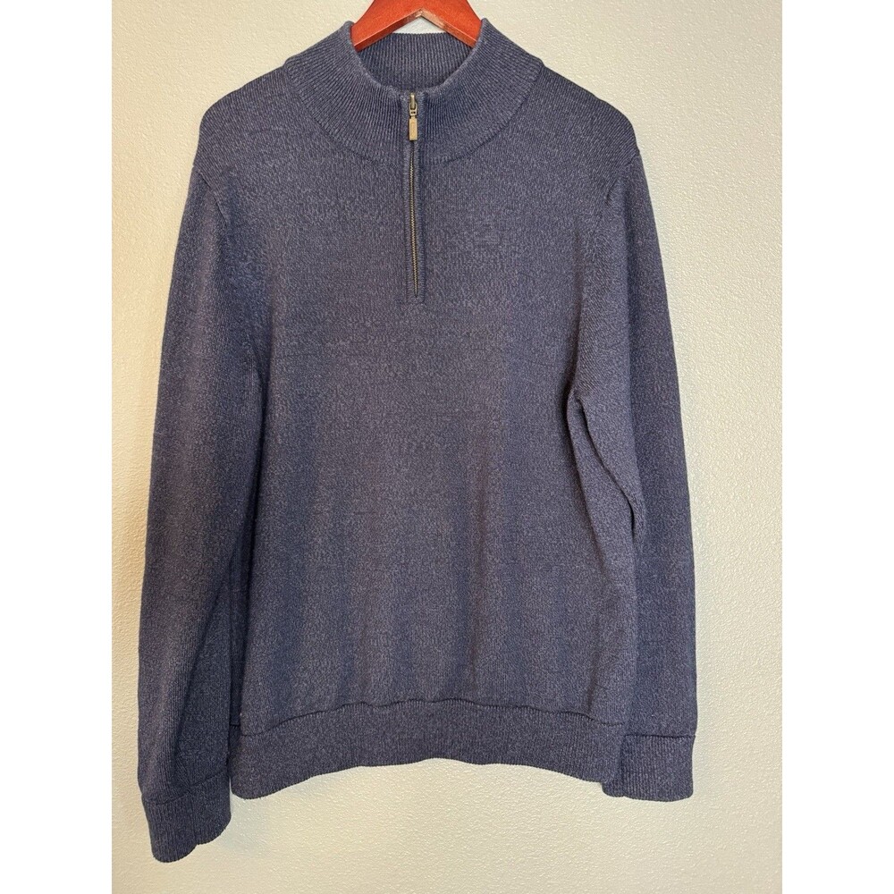 L.L.Bean Men's Merino Wool Knit 1/4 Zip Mock Neck Sweater Blue L